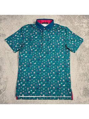 Greyson Aztec Wolves AOP Performance Golf Polo Shirt Mens Small Stretch Leisure